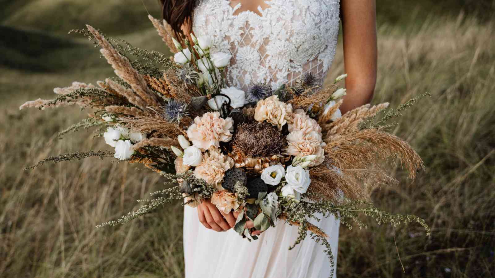 Dried flowers wedding bouquet of the bride